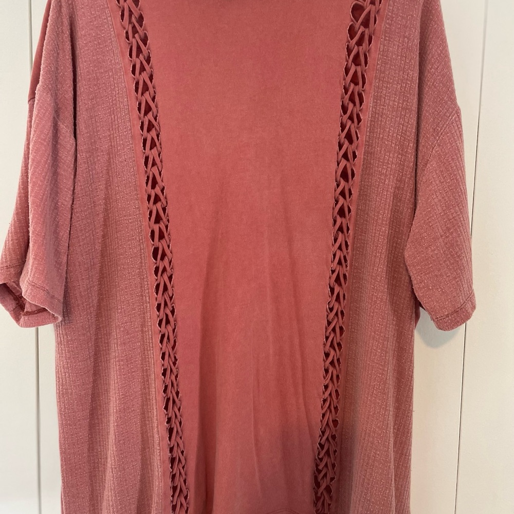 Gilded Intent Dusty Rose Crochet-Trim Tunic